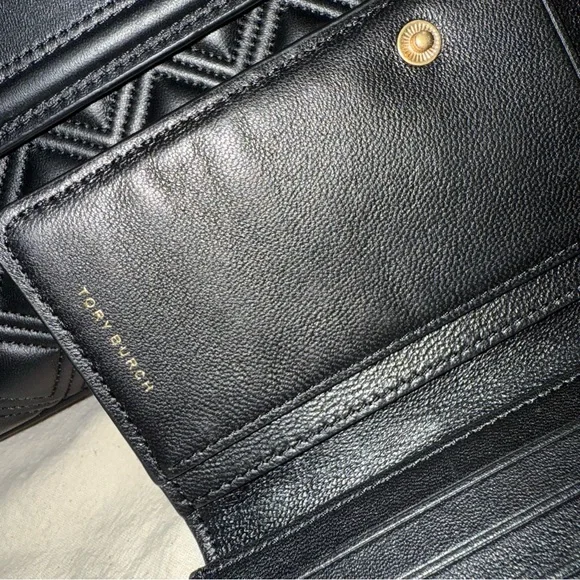 Tory Burch Black Quilted Shoulder Bag & Tory Burch Fleming Slim Wallet - Picture 16 of 16